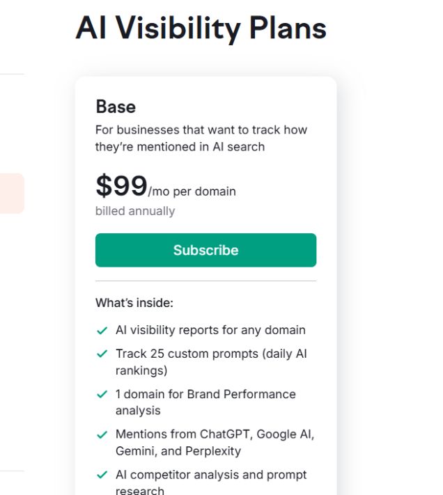 SEMRUSH ai VISIBILITY PRICING
