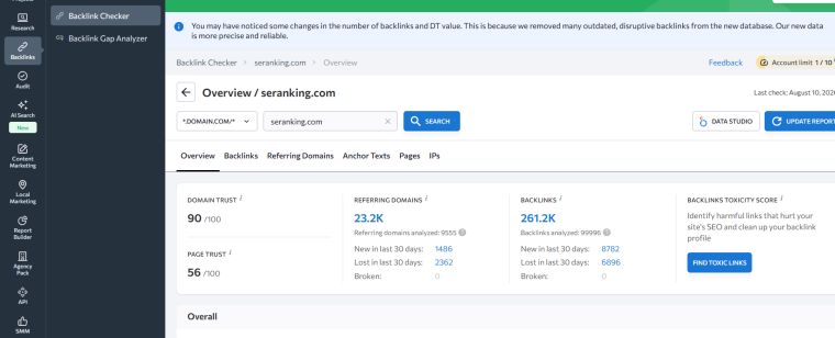 SE ranking backlinks checker